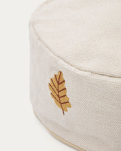 Load image into Gallery viewer, Yanil 100% white cotton pouffe with multicolour leaf embroidery, Ø 40 cm - image 6