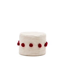 Load image into Gallery viewer, Manua beige, cotton pouffe with red tassels, Ø 40 cm