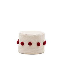 Load image into Gallery viewer, Manua beige, cotton pouffe with red tassels, Ø 40 cm - image 2