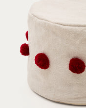 Load image into Gallery viewer, Manua beige, cotton pouffe with red tassels, Ø 40 cm - image 3