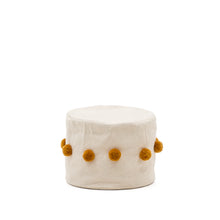 Load image into Gallery viewer, Manua beige, cotton pouffe with mustard-coloured tassels, Ø 40 cm - image 2