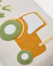 Load image into Gallery viewer, Pecky cushion cover in beige cotton with a tractor embroidery feature, 30 x 50 cm - image 5
