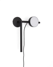 Load image into Gallery viewer, Orey black metal wall-mounted light fixture with multi-position spotlight and UK adaptor