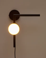Load image into Gallery viewer, Orey black metal wall-mounted light fixture with multi-position spotlight and UK adaptor - image 2