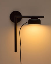 Load image into Gallery viewer, Orey black metal wall-mounted light fixture with multi-position spotlight and UK adaptor - image 3