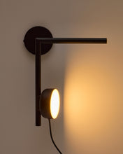 Load image into Gallery viewer, Orey black metal wall-mounted light fixture with multi-position spotlight and UK adaptor - image 4