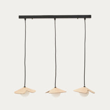 Load image into Gallery viewer, Wilara oak veneer ceiling lamp with 3 white smoked glass balls