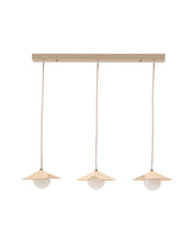 Load image into Gallery viewer, Wilara oak veneer ceiling lamp with 3 white smoked glass balls - image 2