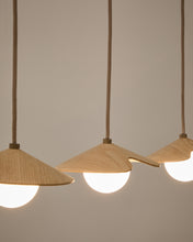 Load image into Gallery viewer, Wilara oak veneer ceiling lamp with 3 white smoked glass balls - image 5