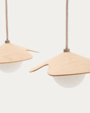 Load image into Gallery viewer, Wilara oak veneer ceiling lamp with 3 white smoked glass balls - image 6