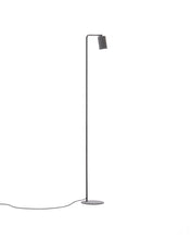 Load image into Gallery viewer, Manie metal floor lamp with dark grey cast-iron-effect finish and UK adaptor