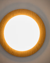 Load image into Gallery viewer, Novae ceiling lamp in light wood-effect brushed steel and frosted glass Ø 40 cm - image 3