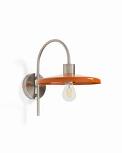 Load image into Gallery viewer, Nuvira wall light in light grey brushed metal with orange lampshade