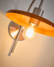 Load image into Gallery viewer, Nuvira wall light in light grey brushed metal with orange lampshade - image 3