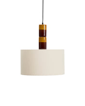 Load image into Gallery viewer, Mavran ceiling lamp in brown and mustard ceramic with cotton lampshade
