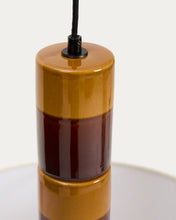Load image into Gallery viewer, Mavran ceiling lamp in brown and mustard ceramic with cotton lampshade - image 3