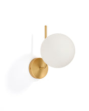 Load image into Gallery viewer, Brisia metal wall lamp with brushed brass finish with arms and 1 frosted glass ball Ø15cm