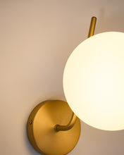 Load image into Gallery viewer, Brisia metal wall lamp with brushed brass finish with arms and 1 frosted glass ball Ø15cm - image 3