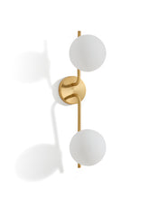 Load image into Gallery viewer, Brisia metal wall lamp with brushed brass finish and 2 frosted glass balls Ø15cm