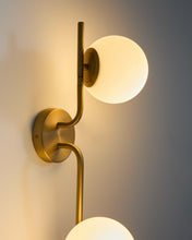 Load image into Gallery viewer, Brisia metal wall lamp with brushed brass finish and 2 frosted glass balls Ø15cm - image 3