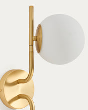 Load image into Gallery viewer, Brisia metal wall lamp with brushed brass finish and 2 frosted glass balls Ø15cm - image 4