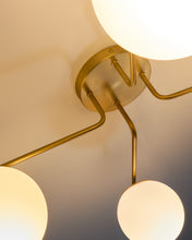 Load image into Gallery viewer, Brisia metal ceiling lamp with brushed brass finish and 4 frosted glass balls Ø15cm - image 3
