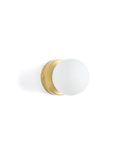 Load image into Gallery viewer, Brisia metal wall lamp with brushed brass finish and 1 frosted glass ball Ø8cm