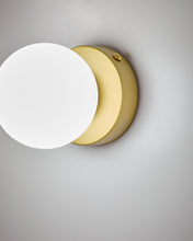 Load image into Gallery viewer, Brisia metal wall lamp with brushed brass finish and 1 frosted glass ball Ø8cm - image 5