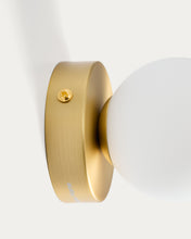 Load image into Gallery viewer, Brisia metal wall lamp with brushed brass finish and 1 frosted glass ball Ø8cm - image 6