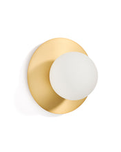 Load image into Gallery viewer, Metal wall lamp with brushed brass finish and 1 frosted glass ball Ø20cm