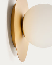Load image into Gallery viewer, Metal wall lamp with brushed brass finish and 1 frosted glass ball Ø20cm - image 4