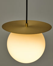 Load image into Gallery viewer, Brisia metal ceiling lamp with brushed brass finish and 1 frosted glass ball Ø20cm - image 3