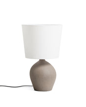 Load image into Gallery viewer, Viona large table lamp with textured stone effect and cotton lampshade UK adapter
