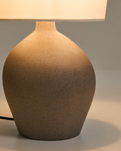 Load image into Gallery viewer, Viona large table lamp with textured stone effect and cotton lampshade UK adapter - image 3