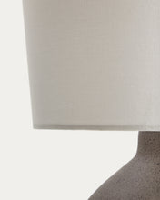 Load image into Gallery viewer, Viona large table lamp with textured stone effect and cotton lampshade UK adapter - image 5