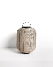 Load image into Gallery viewer, Saranella small portable LED table lamp in light grey synthetic rattan