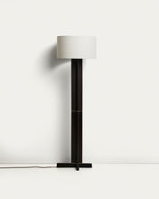 Load image into Gallery viewer, Niani floor lamp in rubber wood with dark finish and ivory-coloured cotton lamp shade with UK adaptor