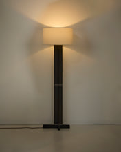 Load image into Gallery viewer, Niani floor lamp in rubber wood with dark finish and ivory-coloured cotton lamp shade with UK adaptor - image 2