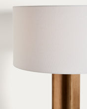 Load image into Gallery viewer, Floor lamp in rubber wood with clear finish and ivory-coloured cotton lamp shade with UK adaptor - image 4