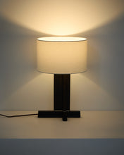 Load image into Gallery viewer, Niani table lamp in dark-finish rubber wood with ivory-coloured cotton shade Ø30cm with UK adaptor - image 2