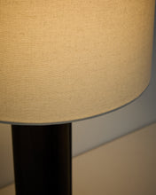 Load image into Gallery viewer, Niani table lamp in dark-finish rubber wood with ivory-coloured cotton shade Ø30cm with UK adaptor - image 3