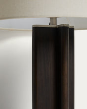 Load image into Gallery viewer, Niani table lamp in dark-finish rubber wood with ivory-coloured cotton shade Ø30cm with UK adaptor - image 5