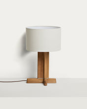 Load image into Gallery viewer, Niani table lamp in rubber wood with natural finish and ivory-coloured cotton lamp shade Ø30cm with UK adaptor