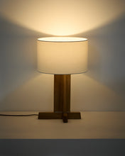 Load image into Gallery viewer, Niani table lamp in rubber wood with natural finish and ivory-coloured cotton lamp shade Ø30cm with UK adaptor - image 2