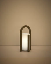 Load image into Gallery viewer, Leros small portable table lamp in taupe polyethylene and steel - image 4