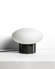 Load image into Gallery viewer, Idela table lamp in smoked glass and black marble Ø26 cm UK adapter