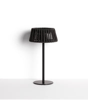 Load image into Gallery viewer, Aldet outdoor solar table lamp in black flat rope cord with metal stand