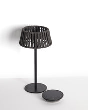 Load image into Gallery viewer, Aldet outdoor solar table lamp in black flat rope cord with metal stand - image 3