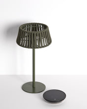 Load image into Gallery viewer, Aldet outdoor solar table lamp in green flat rope cord with metal stand - image 3