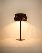 Load image into Gallery viewer, Aldet outdoor solar table lamp in brown flat rope cord with metal stand - image 2